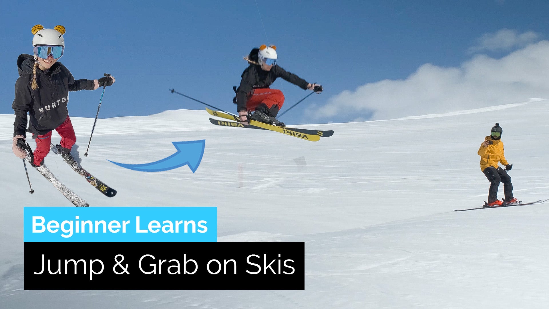 How to Jump on Skis and Grab | Beginner Skier Learns
