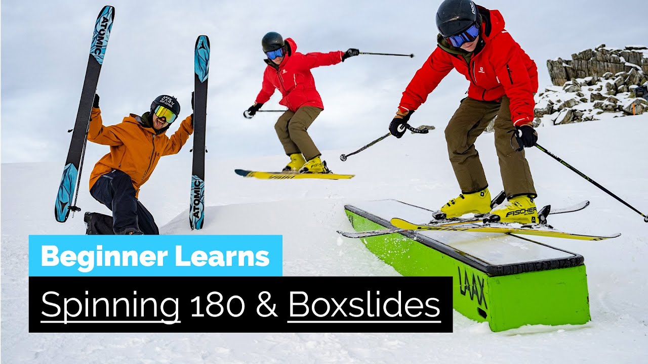 Beginner Learns How to 180 on Skis & How to Boxslide